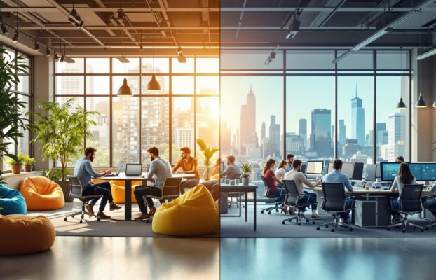 What are the pros and cons of working in a tech startup vs. a large corporation?